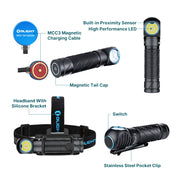 OLIGHT PERUN 2 - 2500 LUMENS RECHARGABLE LED TORCH WITH HEAD MOUNTED HEADBAND