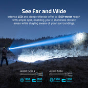 OLIGHT JAVELOT TURBO 2 POWERFUL RECHARGEABLE 1500 METRES LONG RANGE HUNTING TORCH